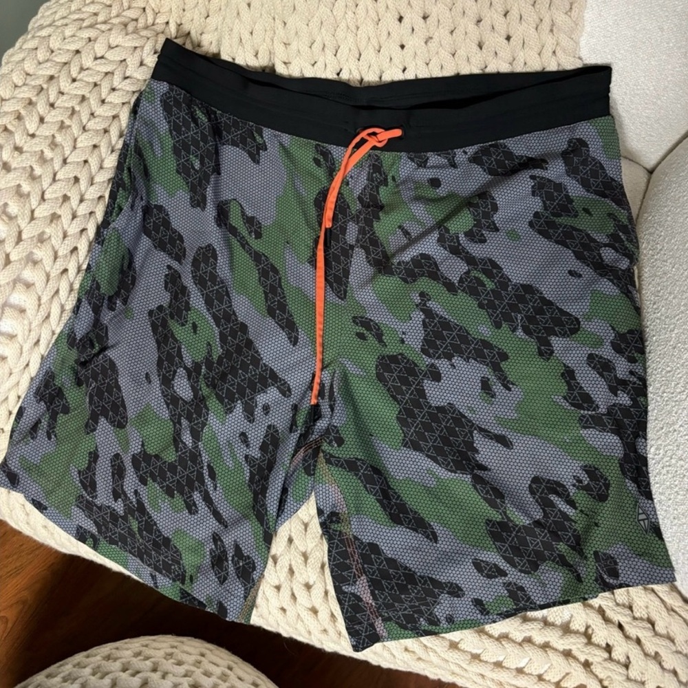 Men's Camo Swim Shorts with Orange Accents